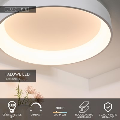 Lucide TALOWE LED - Plafonnière - Ø 80 cm - LED Dimb. - 1x80W 3000K - Wit
